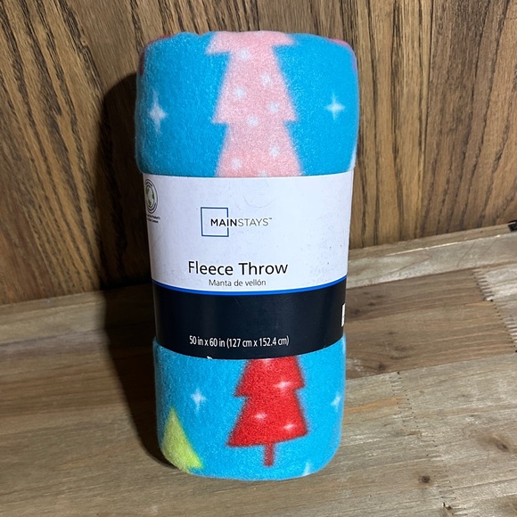 Mainstays Fleece Throw with Blue and Red Christmas Tree Design - Picture 1 of 3